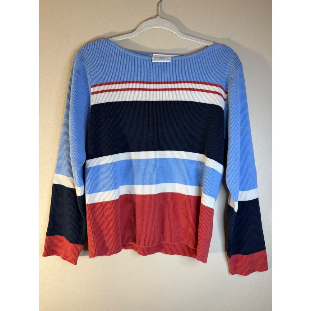 Liz Claiborne Sport Y2K Colorblock Striped Cotton Knit Sweater Pullover XL